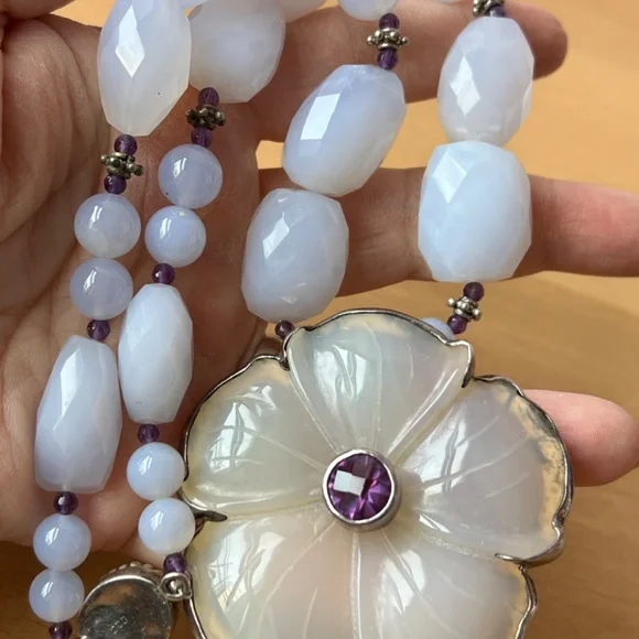 CHARLES ALBERT CHALCEDONY AMETHYST STERLING SILVER NECKLACE PENDANT PIN BROOCH